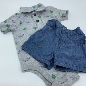 WILD ONE Boys Outfit 6M* Polo Chambray Shorts Set
